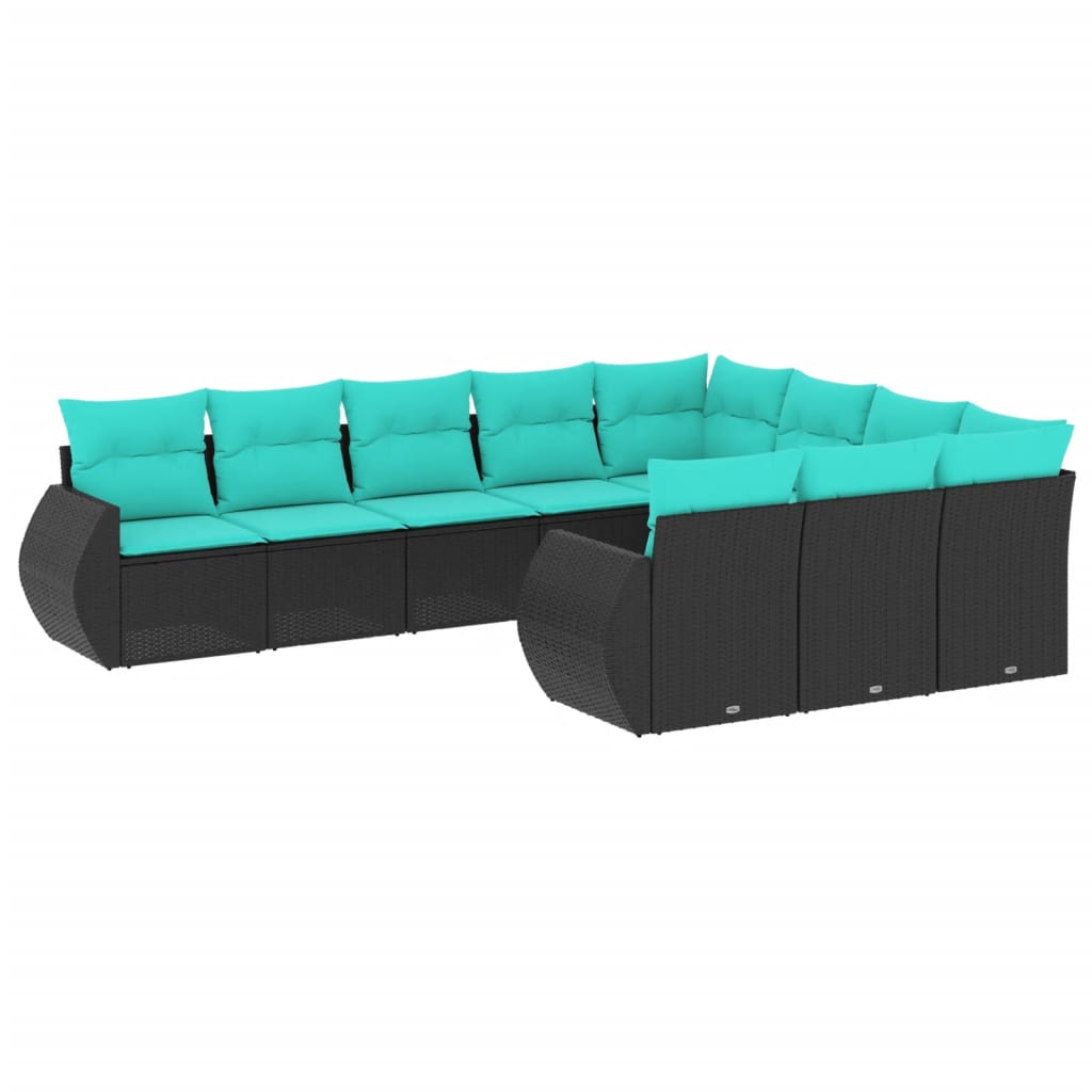 10-delige tuinbankset met kussens van zwart polyrotan is nu te koop bij PeponiXL, paradijselijk wonen!