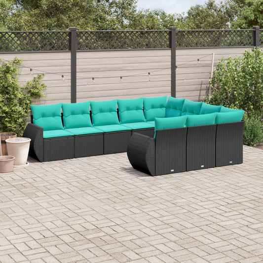 10-delige tuinbankset met kussens van zwart polyrotan is nu te koop bij PeponiXL, paradijselijk wonen!