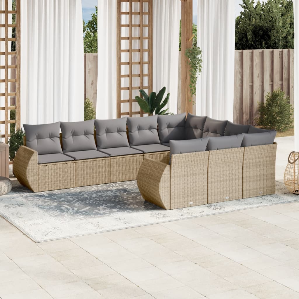 10-delige Loungeset met kussens poly rattan beige is nu te koop bij PeponiXL, paradijselijk wonen!