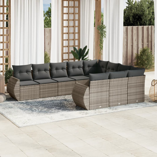 10-delige Loungeset met kussens poly rattan grijs is nu te koop bij PeponiXL, paradijselijk wonen!