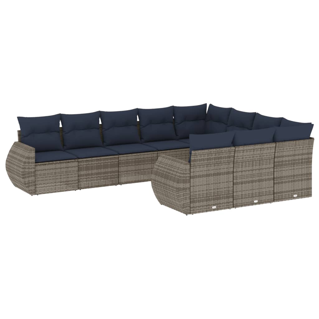 10-delige tuinbankset met kussens, grijs polyrotan is nu te koop bij PeponiXL, paradijselijk wonen!