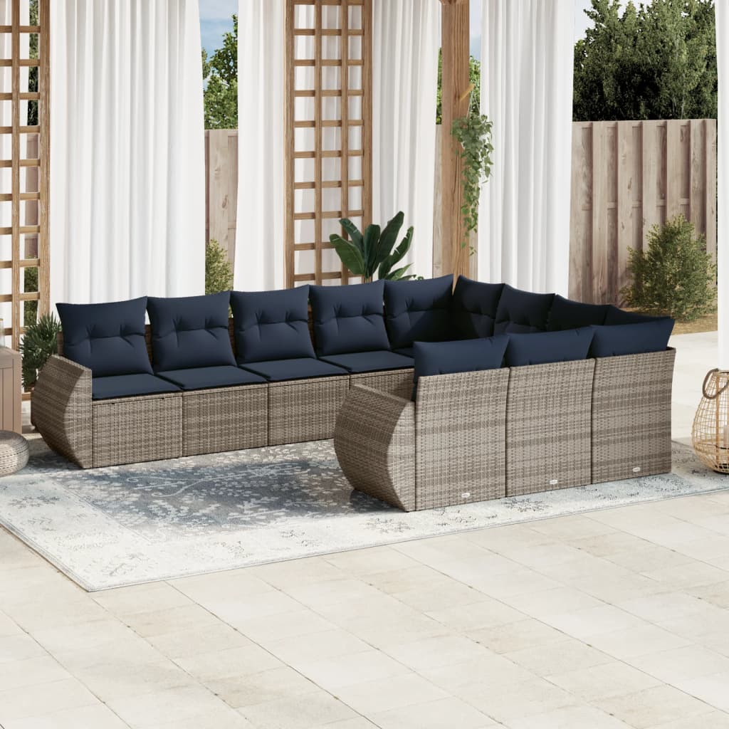 10-delige tuinbankset met kussens, grijs polyrotan is nu te koop bij PeponiXL, paradijselijk wonen!