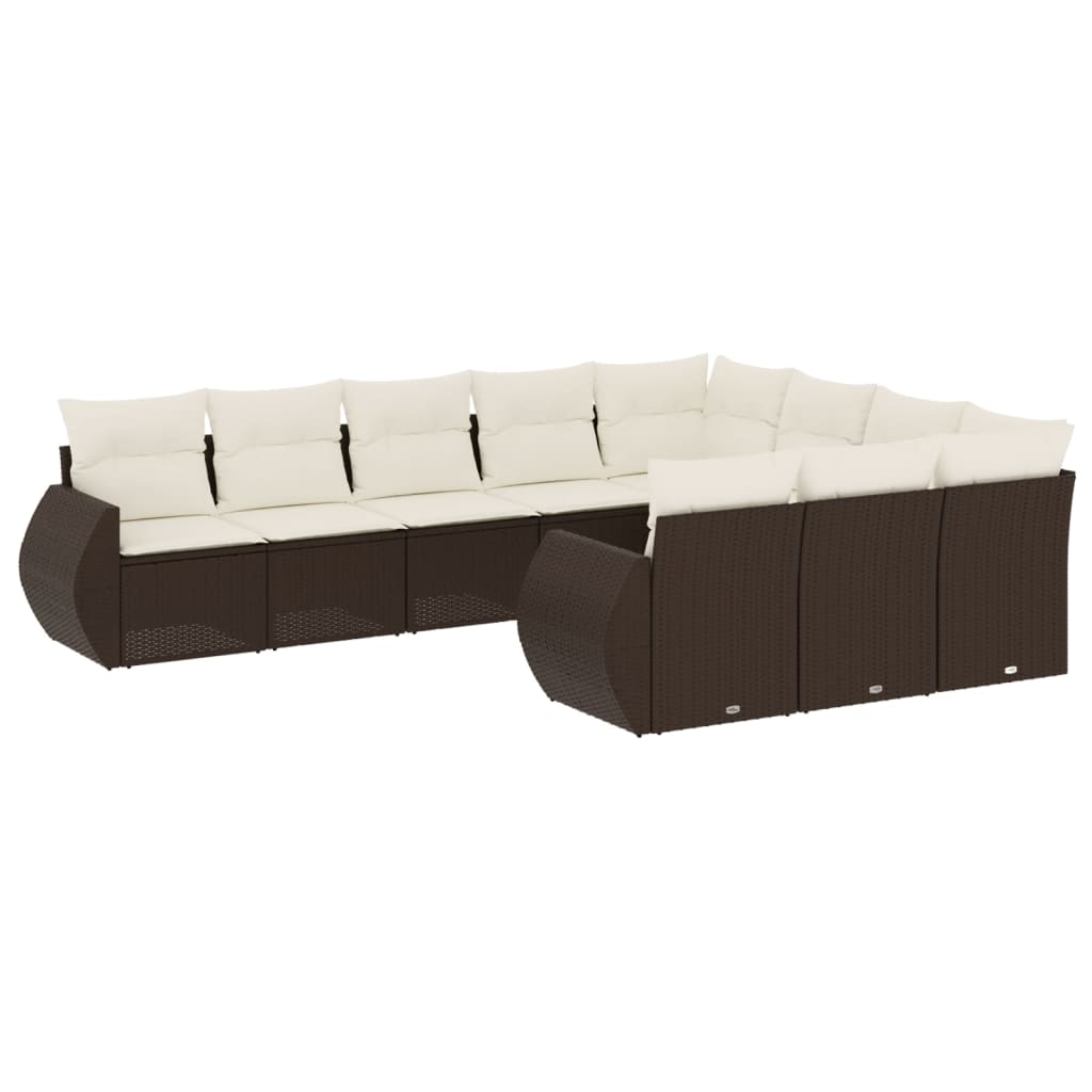 10-delige Loungeset met kussens poly rattan bruin is nu te koop bij PeponiXL, paradijselijk wonen!