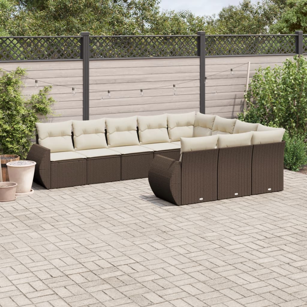 10-delige Loungeset met kussens poly rattan bruin is nu te koop bij PeponiXL, paradijselijk wonen!