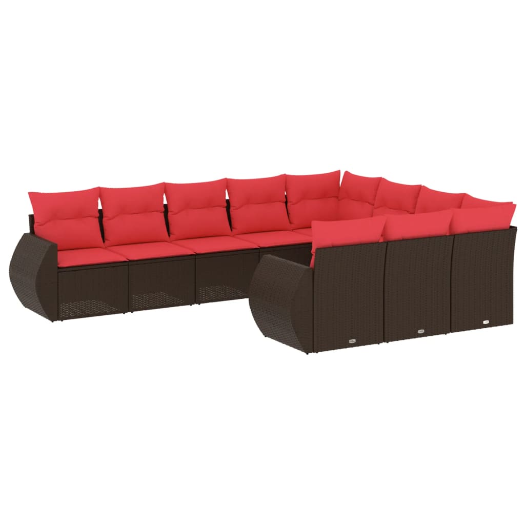 10-delige tuinbankset met kussens, bruin polyrotan is nu te koop bij PeponiXL, paradijselijk wonen!