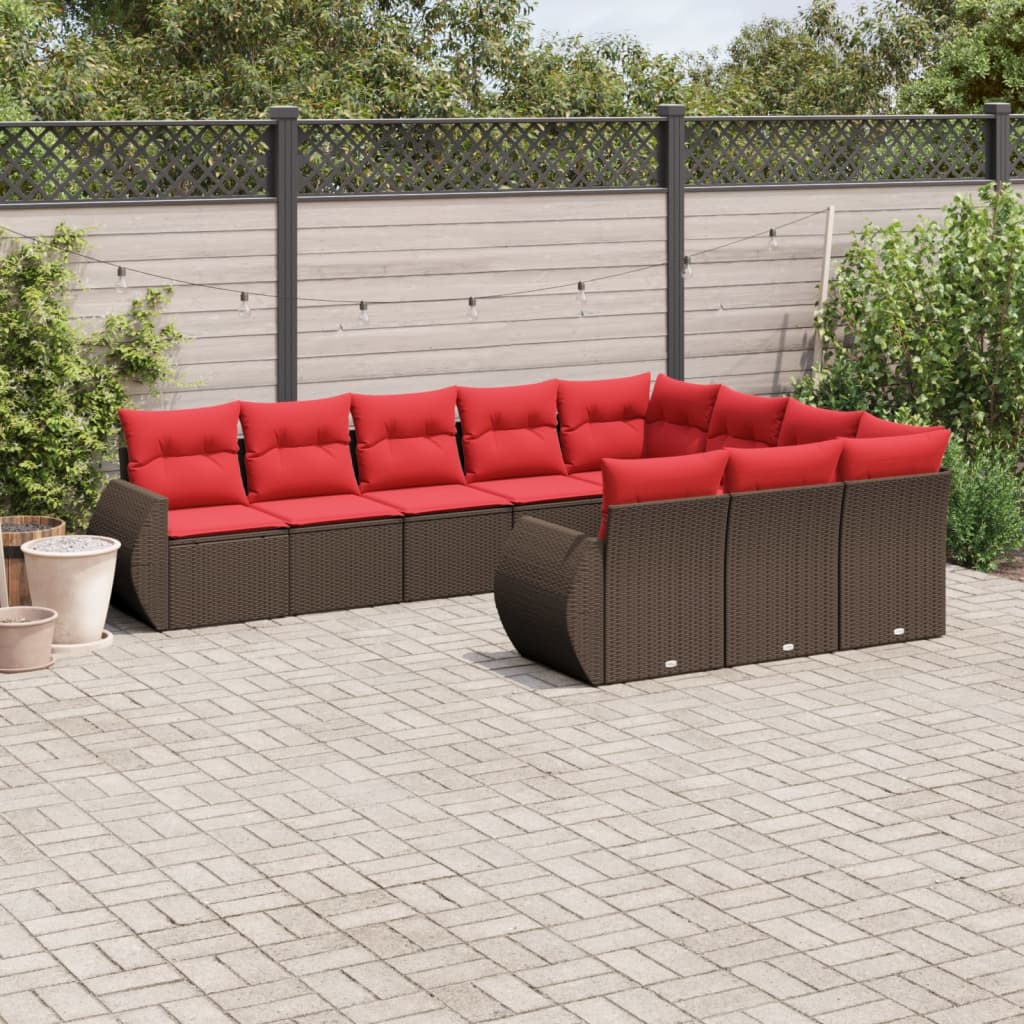 10-delige tuinbankset met kussens, bruin polyrotan is nu te koop bij PeponiXL, paradijselijk wonen!