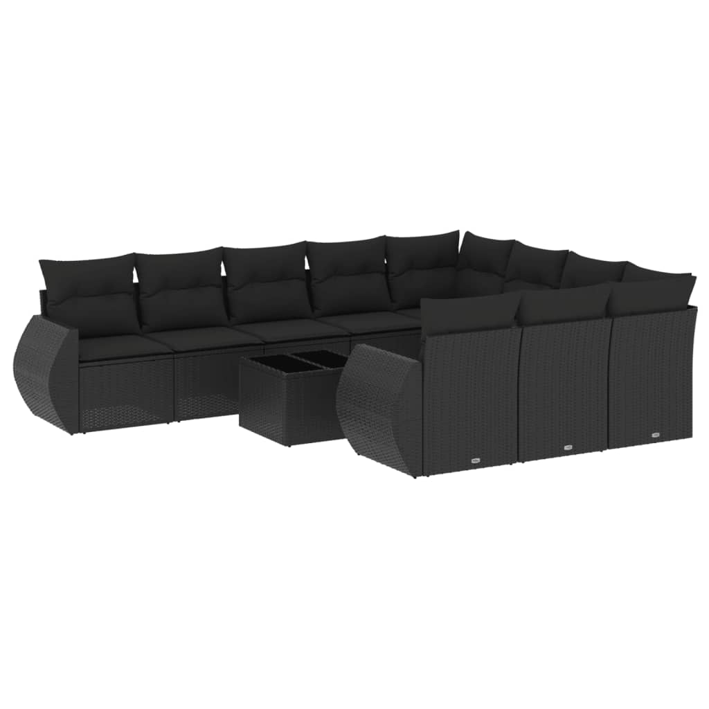 11-delige Loungeset met kussens poly rattan zwart is nu te koop bij PeponiXL, paradijselijk wonen!