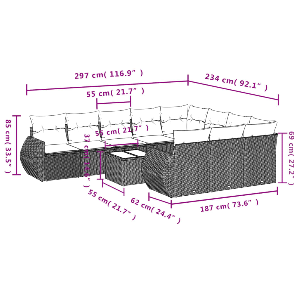 11-delige Loungeset met kussens poly rattan zwart is nu te koop bij PeponiXL, paradijselijk wonen!