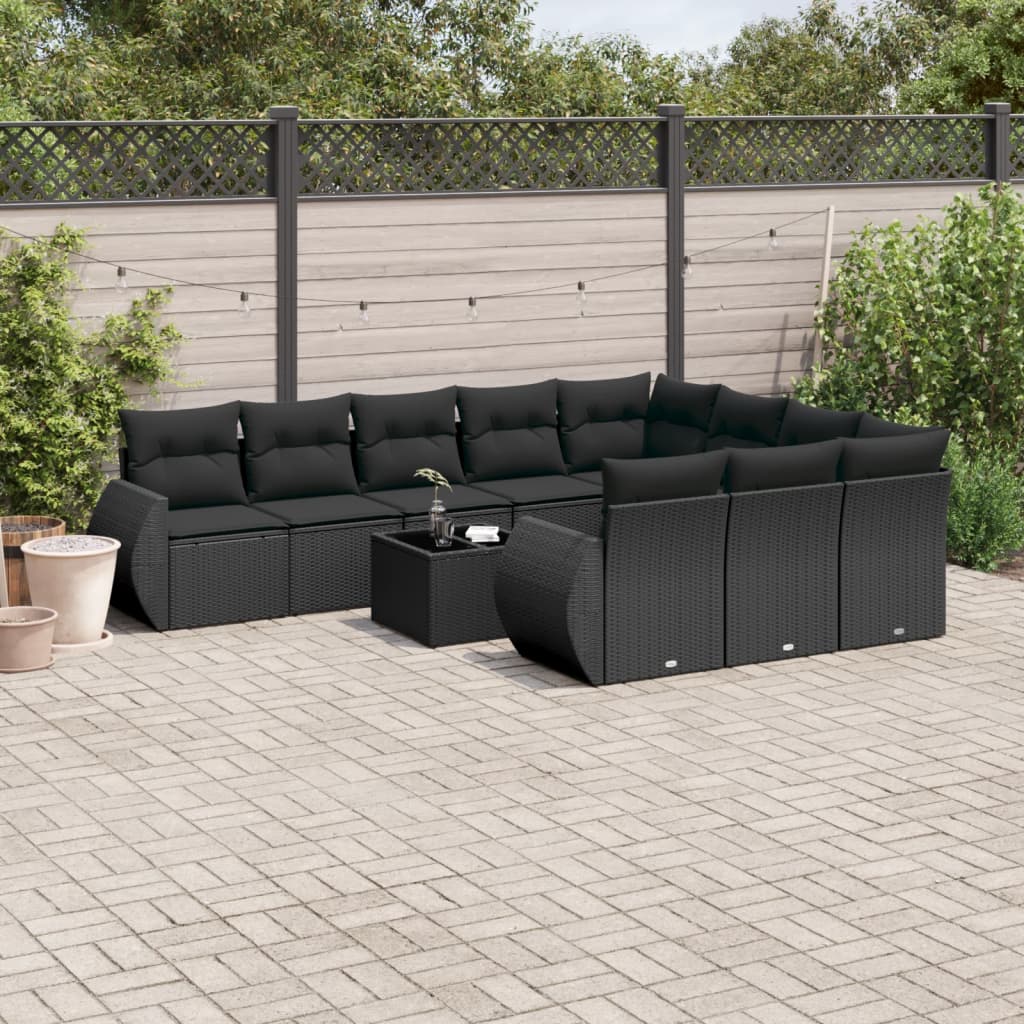 11-delige Loungeset met kussens poly rattan zwart is nu te koop bij PeponiXL, paradijselijk wonen!