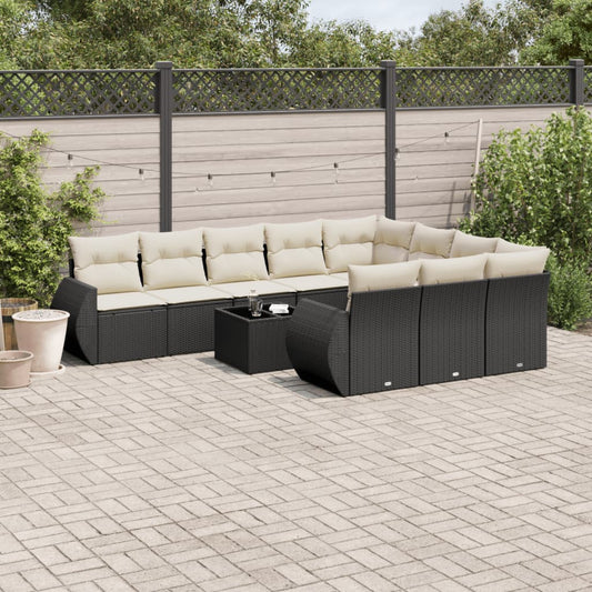 11-delige Loungeset met kussens poly rattan zwart is nu te koop bij PeponiXL, paradijselijk wonen!