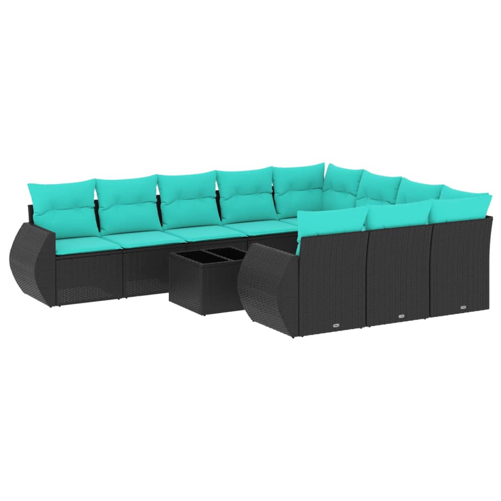 11-delige tuinbankset met kussens, zwart polyrotan is nu te koop bij PeponiXL, paradijselijk wonen!