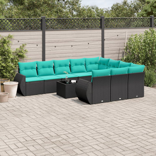 11-delige tuinbankset met kussens, zwart polyrotan is nu te koop bij PeponiXL, paradijselijk wonen!