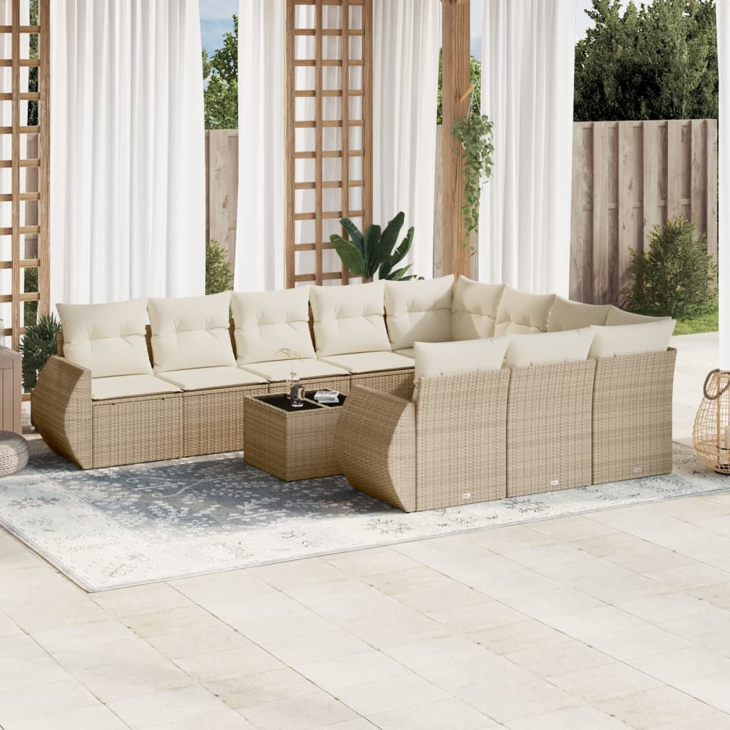 11-delige Tuinset met kussens poly rattan beige is nu te koop bij PeponiXL, paradijselijk wonen!