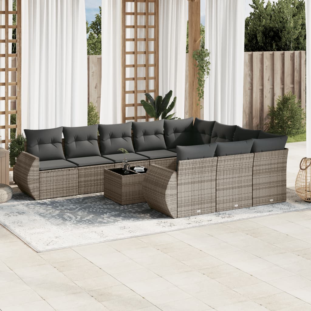 11-delige Loungeset met kussens poly rattan grijs is nu te koop bij PeponiXL, paradijselijk wonen!