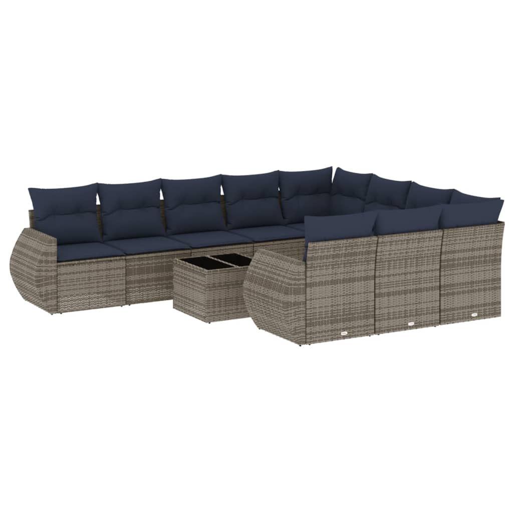11-delige tuinbankset met kussens, grijs polyrotan is nu te koop bij PeponiXL, paradijselijk wonen!