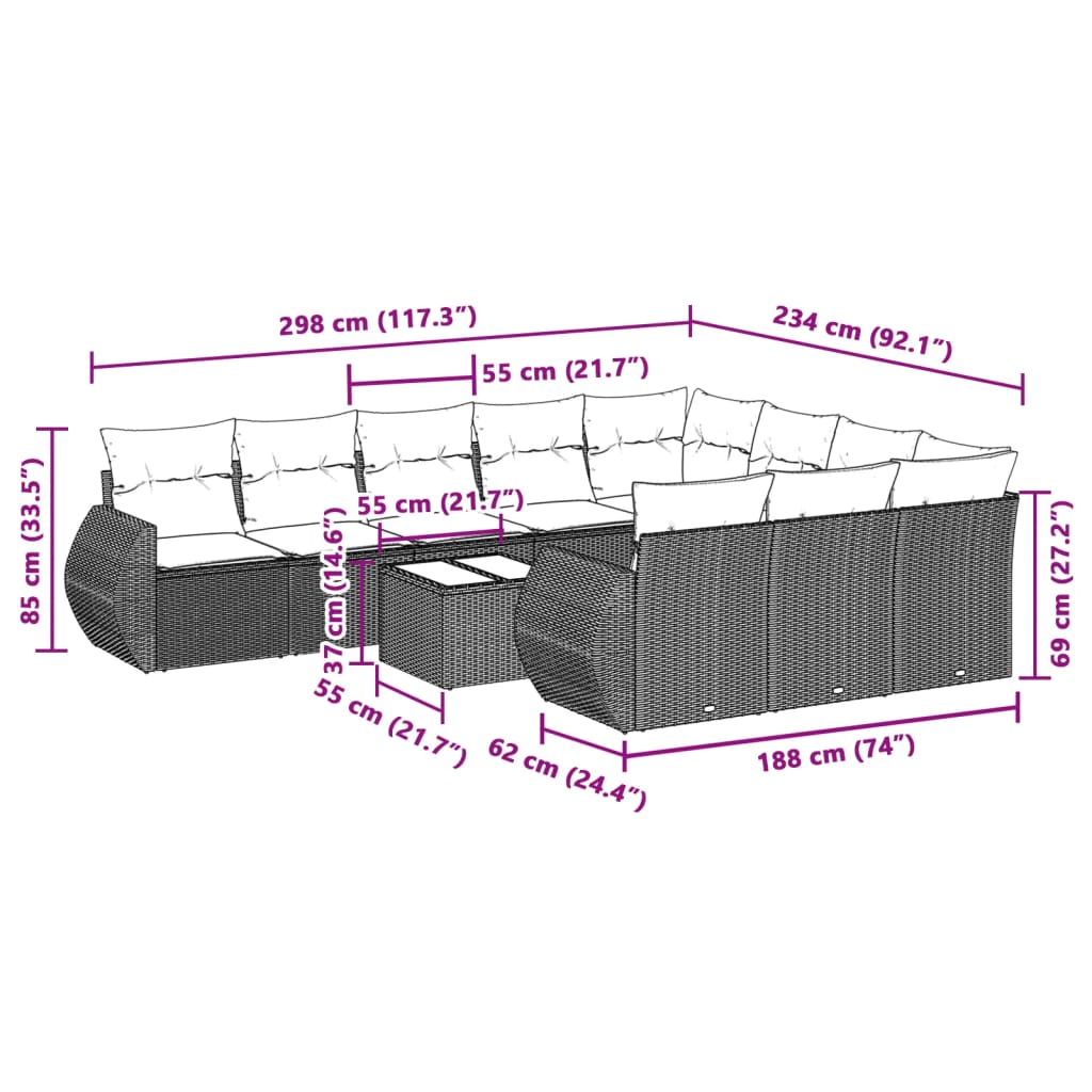 11-delige Loungeset met kussens poly rattan lichtgrijs is nu te koop bij PeponiXL, paradijselijk wonen!