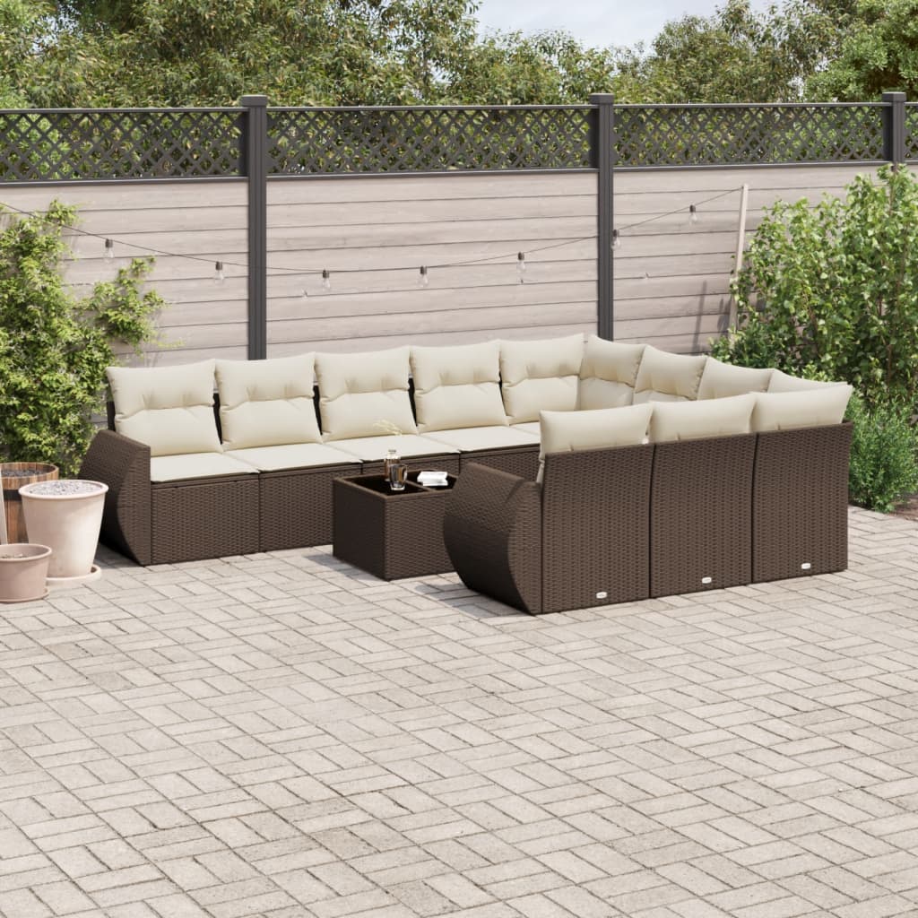 11-delige Loungeset met kussens poly rattan bruin is nu te koop bij PeponiXL, paradijselijk wonen!
