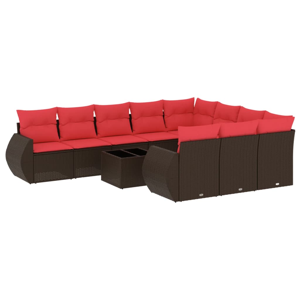11-delige tuinbankset met kussens, bruin polyrotan is nu te koop bij PeponiXL, paradijselijk wonen!