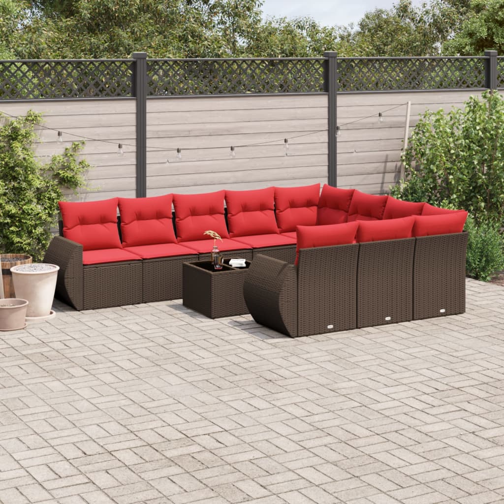 11-delige tuinbankset met kussens, bruin polyrotan is nu te koop bij PeponiXL, paradijselijk wonen!