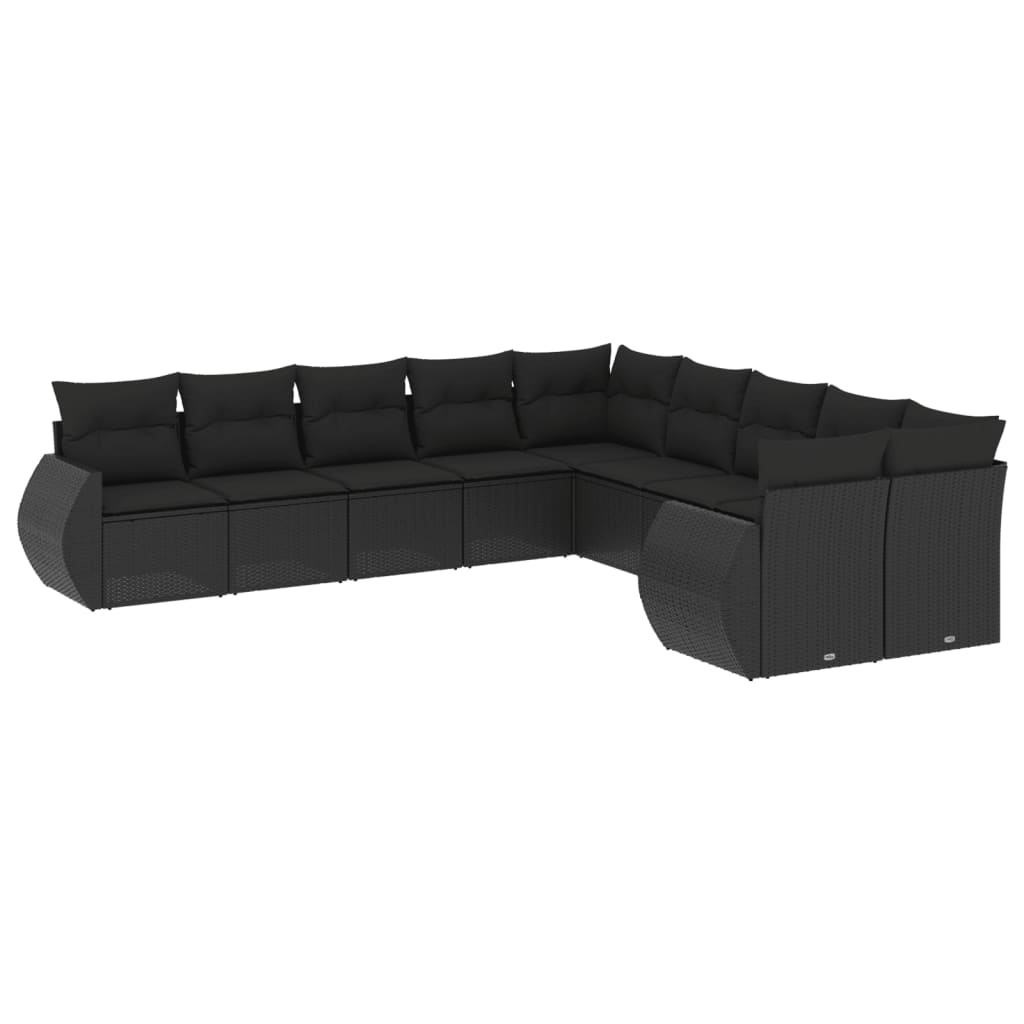 10-delige Loungeset met kussens poly rattan zwart is nu te koop bij PeponiXL, paradijselijk wonen!