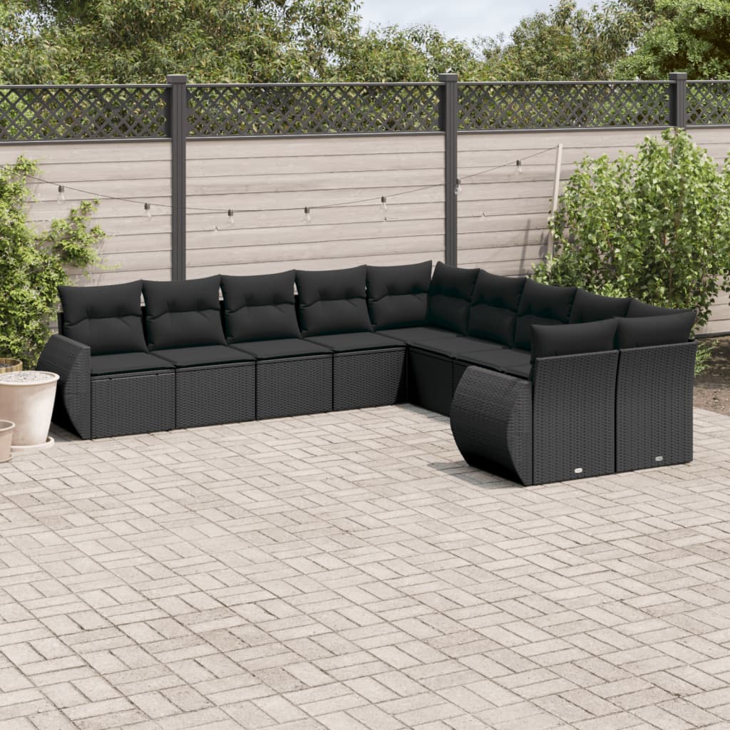 10-delige Loungeset met kussens poly rattan zwart is nu te koop bij PeponiXL, paradijselijk wonen!