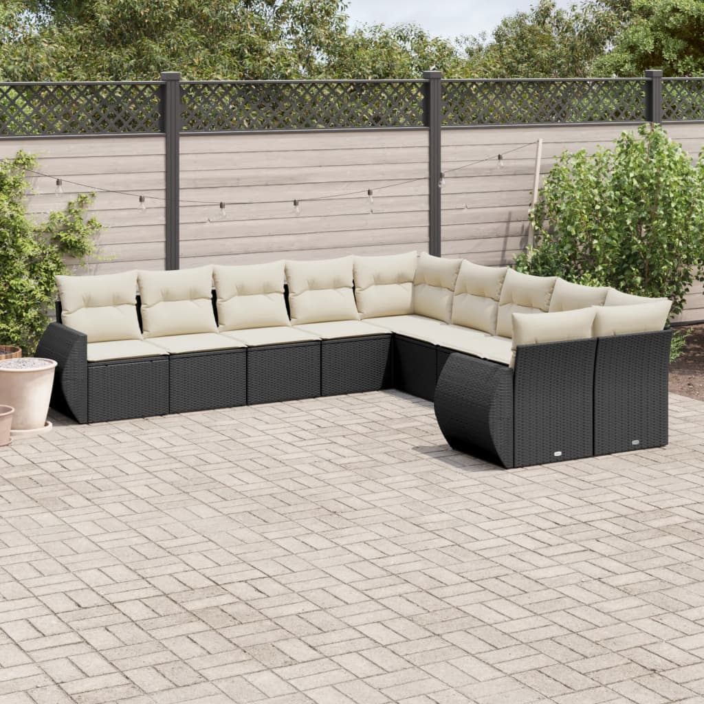 10-delige Loungeset met kussens poly rattan zwart is nu te koop bij PeponiXL, paradijselijk wonen!