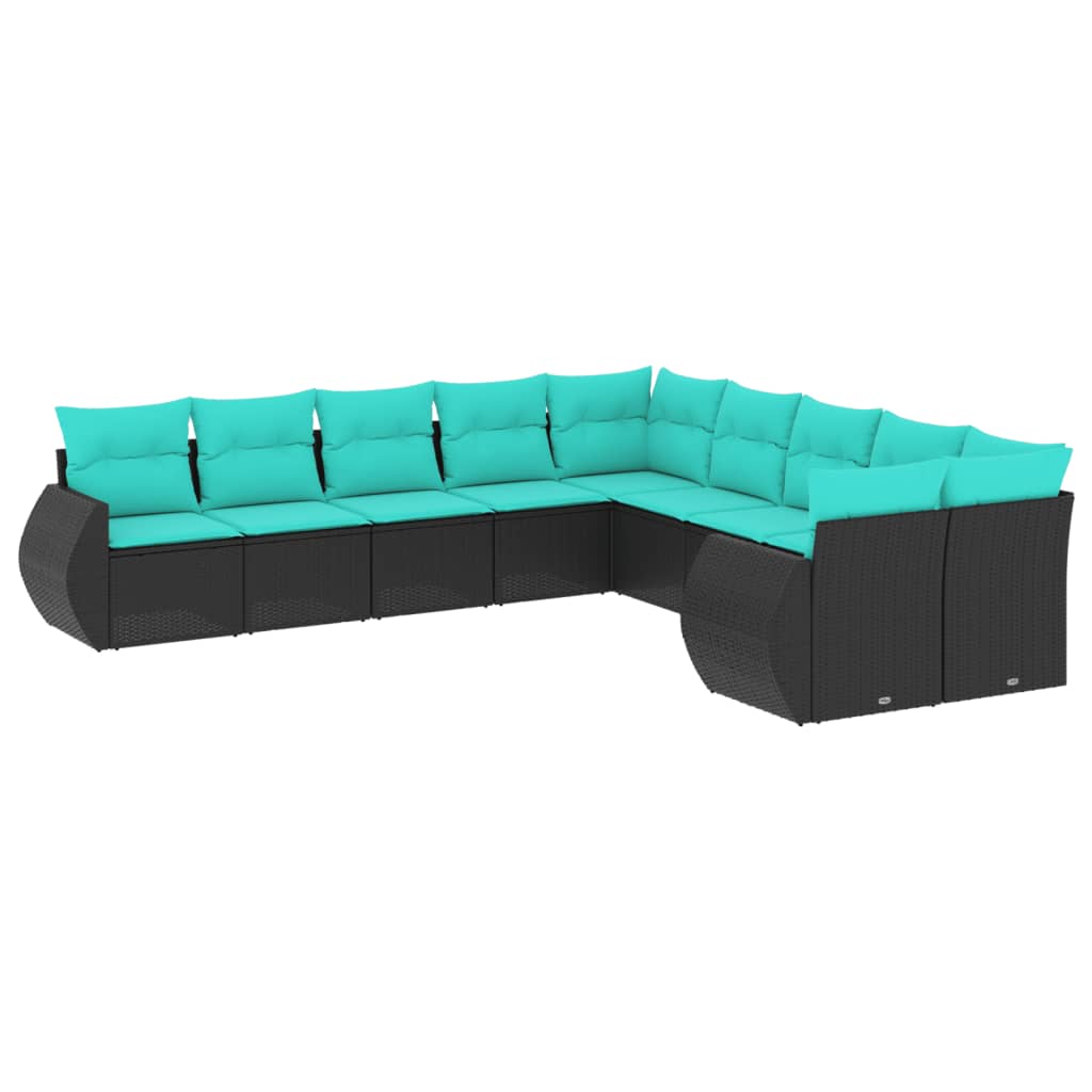 10-delige tuinbankset met kussens van zwart polyrotan is nu te koop bij PeponiXL, paradijselijk wonen!
