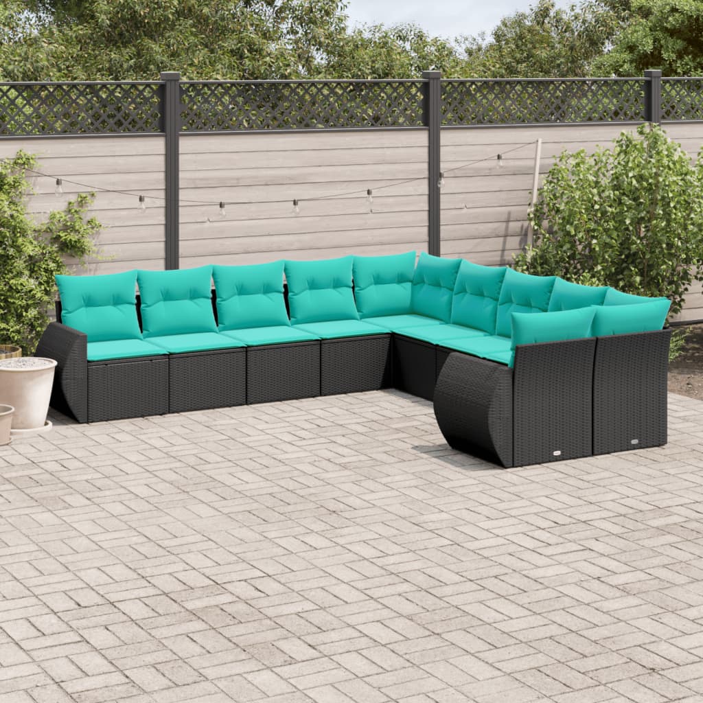 10-delige tuinbankset met kussens van zwart polyrotan is nu te koop bij PeponiXL, paradijselijk wonen!