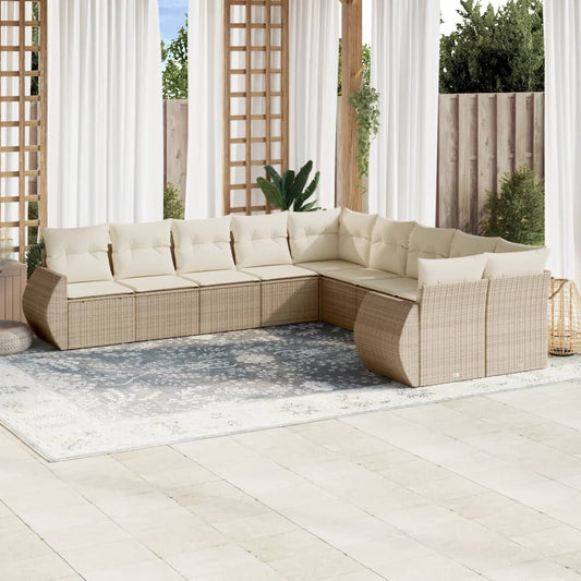 10-delige Loungeset met kussens poly rattan beige is nu te koop bij PeponiXL, paradijselijk wonen!