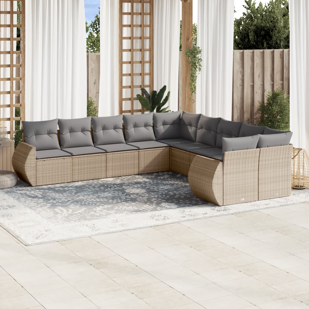 10-delige Loungeset met kussens poly rattan beige is nu te koop bij PeponiXL, paradijselijk wonen!