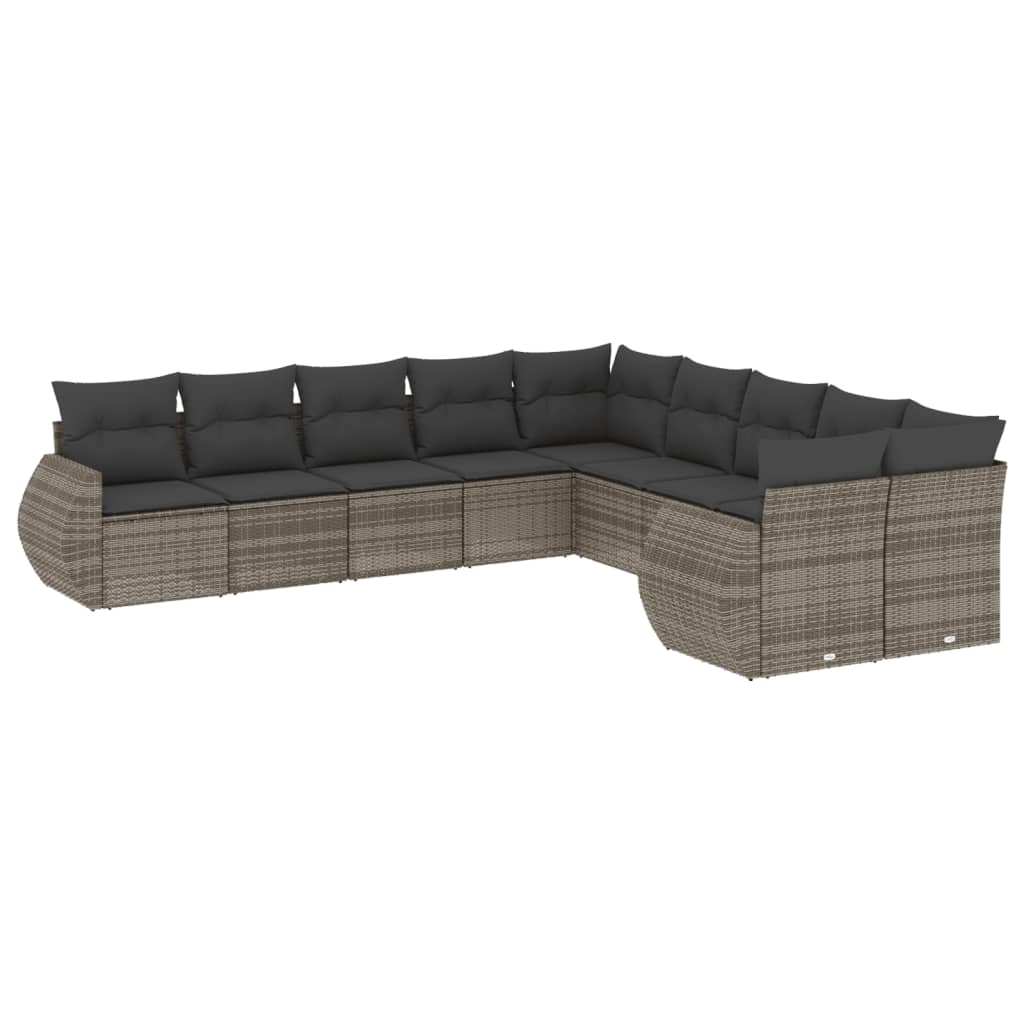 10-delige Loungeset met kussens poly rattan grijs is nu te koop bij PeponiXL, paradijselijk wonen!