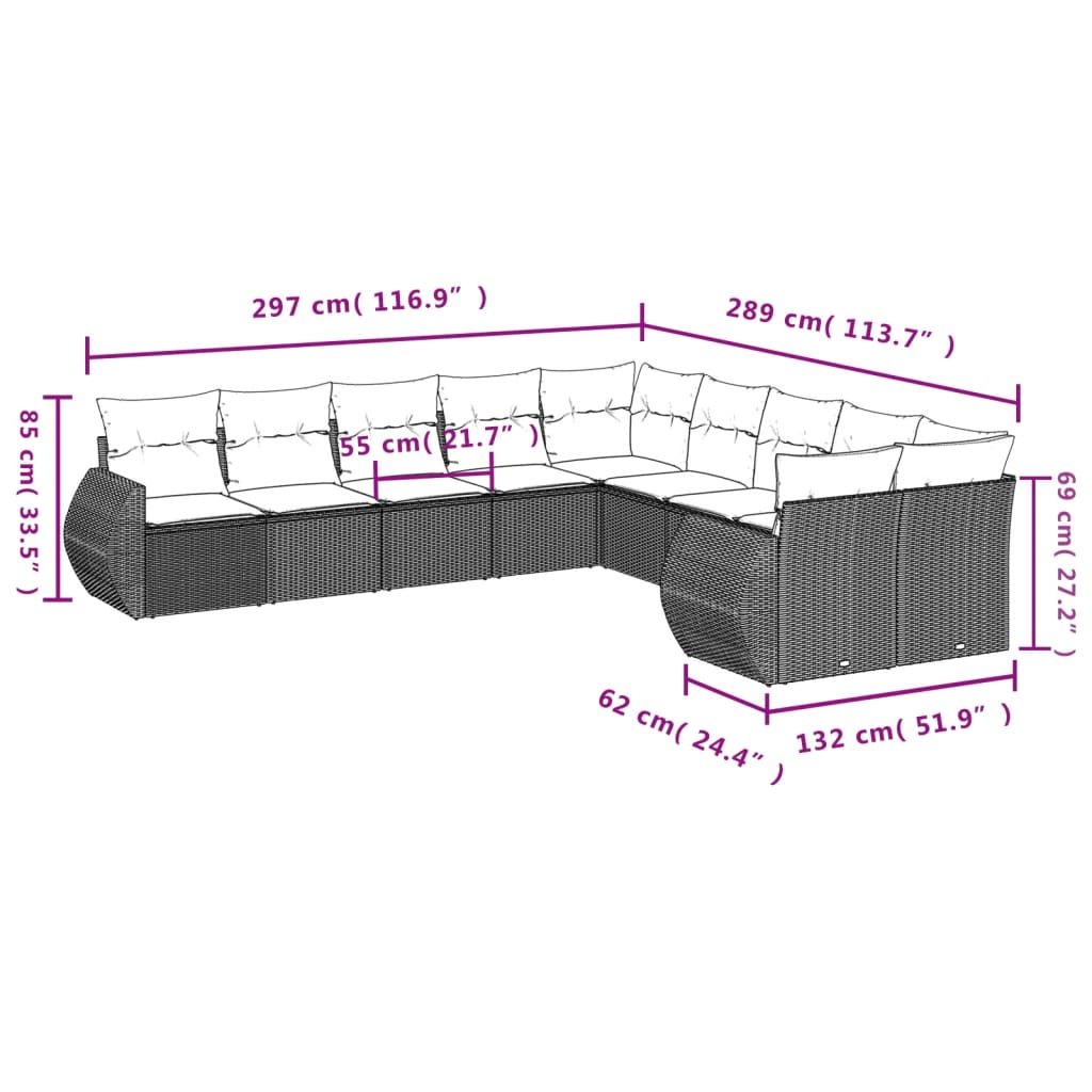 10-delige Loungeset met kussens poly rattan grijs is nu te koop bij PeponiXL, paradijselijk wonen!