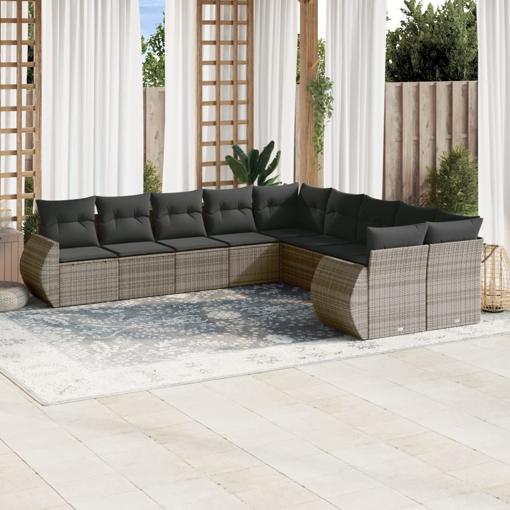 10-delige Loungeset met kussens poly rattan grijs is nu te koop bij PeponiXL, paradijselijk wonen!