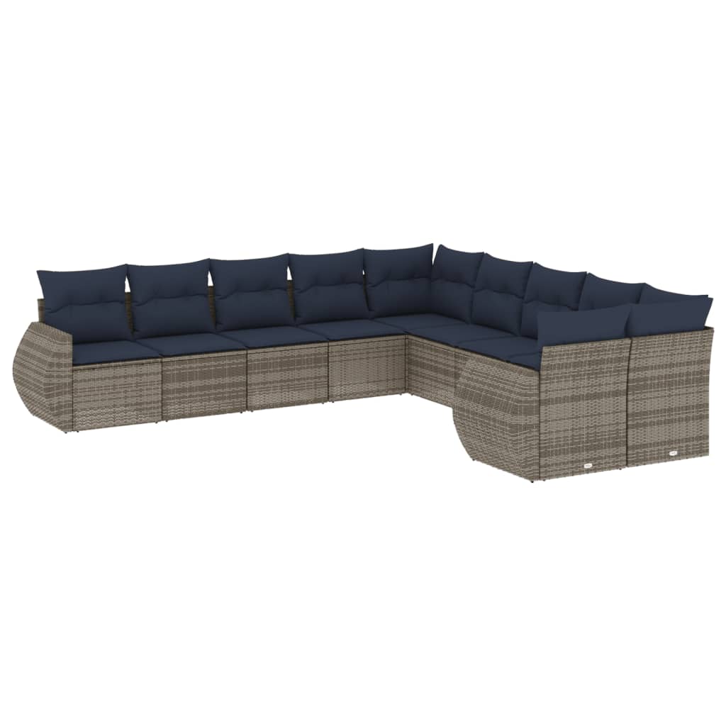 10-delige tuinbankset met kussens, grijs polyrotan is nu te koop bij PeponiXL, paradijselijk wonen!