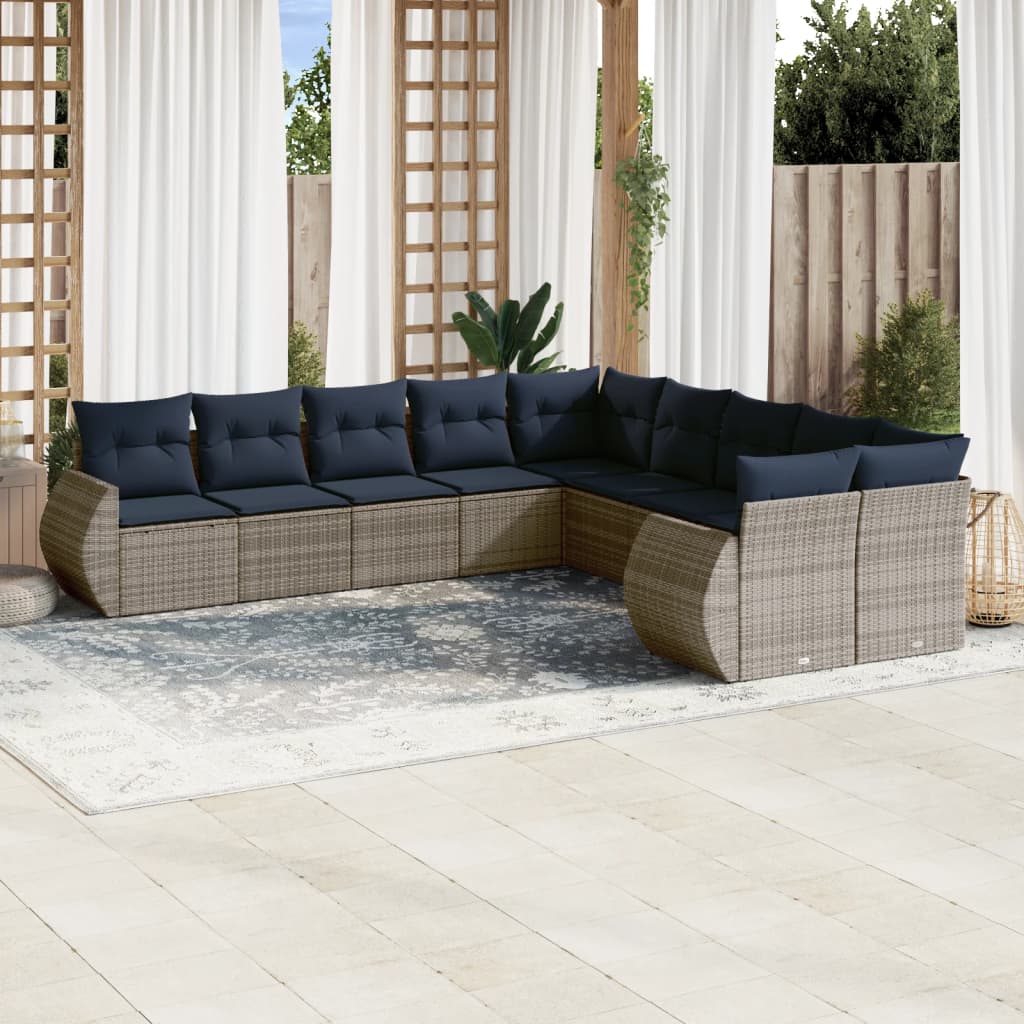 10-delige tuinbankset met kussens, grijs polyrotan is nu te koop bij PeponiXL, paradijselijk wonen!