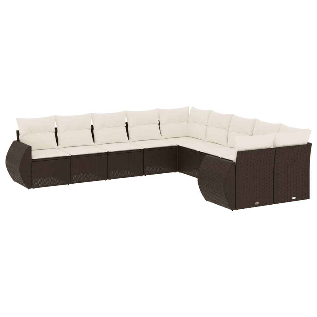 10-delige Loungeset met kussens poly rattan bruin is nu te koop bij PeponiXL, paradijselijk wonen!