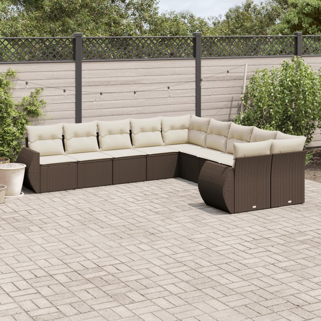 10-delige Loungeset met kussens poly rattan bruin is nu te koop bij PeponiXL, paradijselijk wonen!