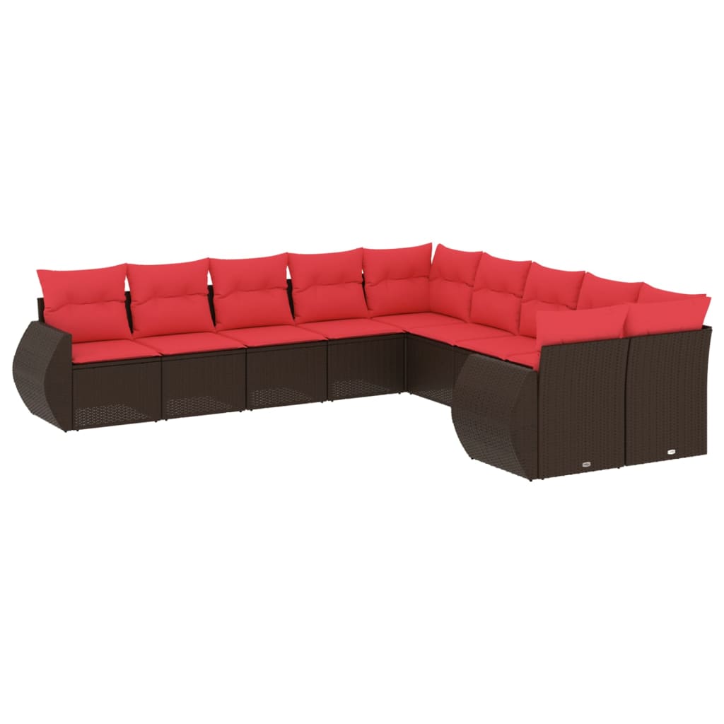 10-delige tuinbankset met kussens, bruin polyrotan is nu te koop bij PeponiXL, paradijselijk wonen!