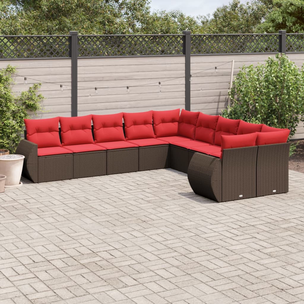 10-delige tuinbankset met kussens, bruin polyrotan is nu te koop bij PeponiXL, paradijselijk wonen!