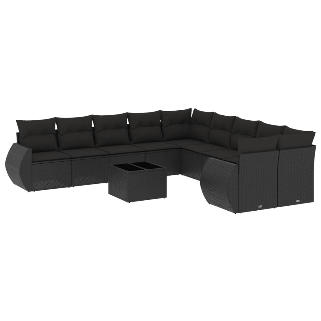 11-delige Loungeset met kussens poly rattan zwart is nu te koop bij PeponiXL, paradijselijk wonen!