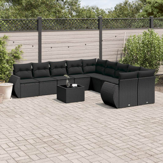 11-delige Loungeset met kussens poly rattan zwart is nu te koop bij PeponiXL, paradijselijk wonen!