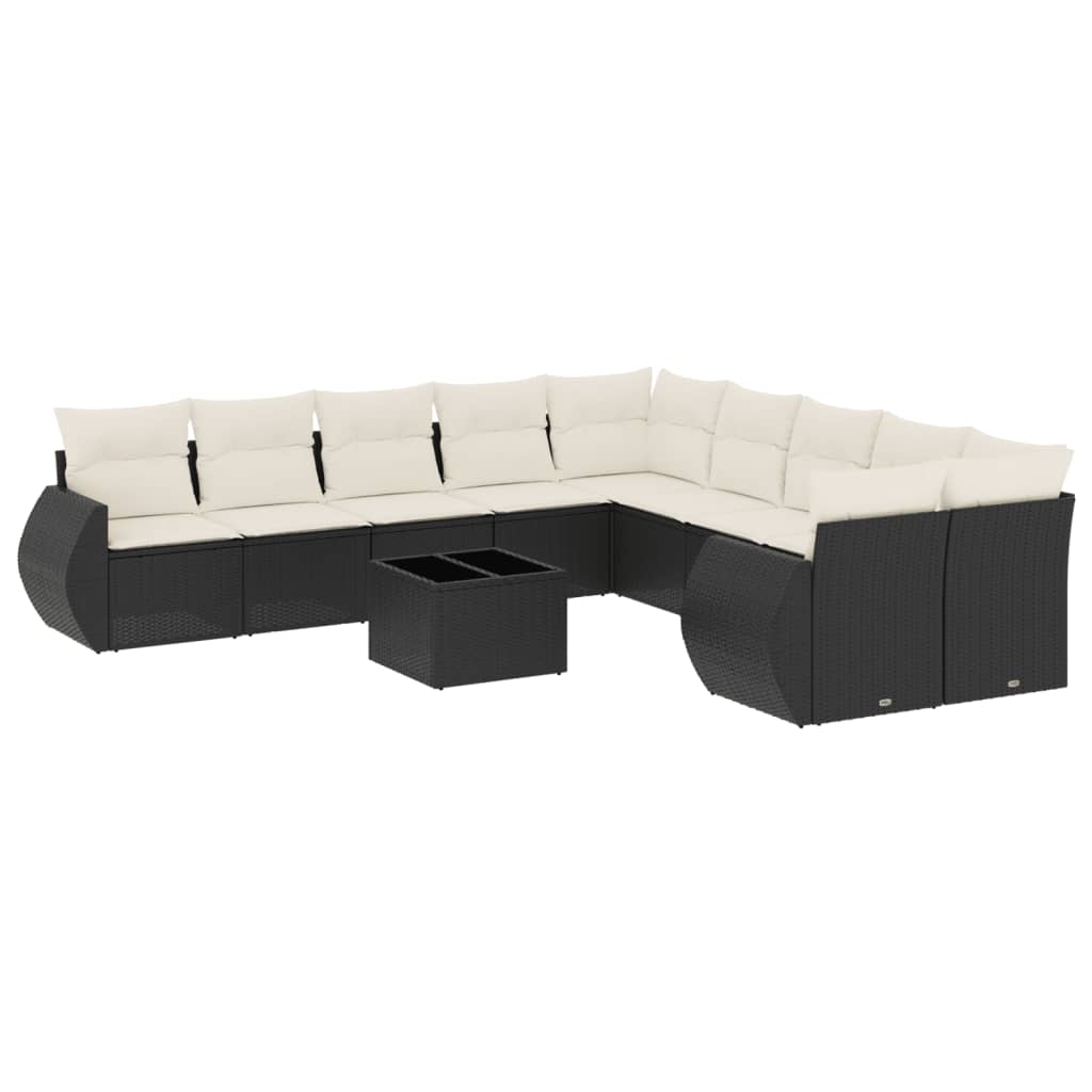 11-delige Loungeset met kussens poly rattan zwart is nu te koop bij PeponiXL, paradijselijk wonen!