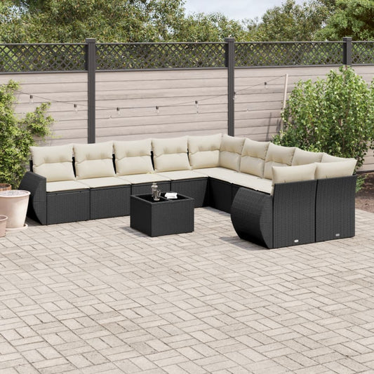 11-delige Loungeset met kussens poly rattan zwart is nu te koop bij PeponiXL, paradijselijk wonen!