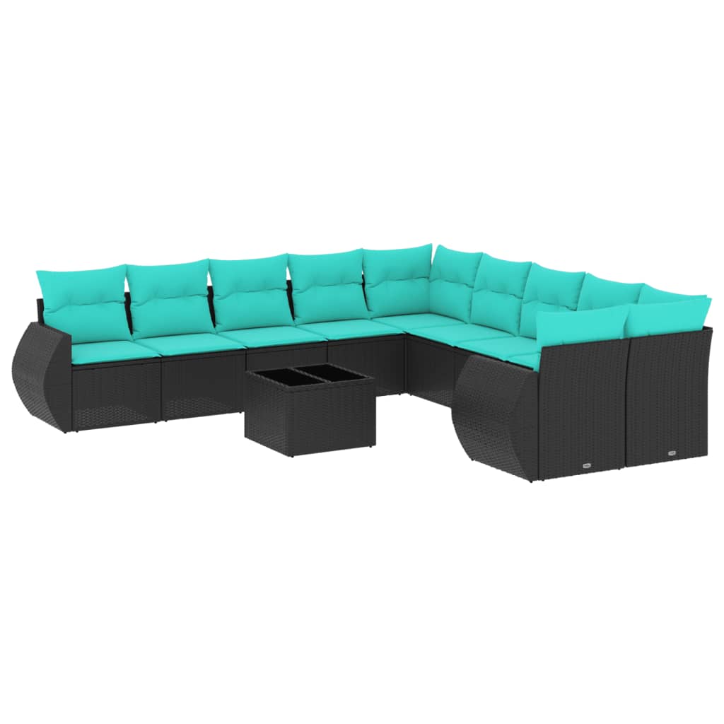 11-delige tuinbankset met kussens, zwart polyrotan is nu te koop bij PeponiXL, paradijselijk wonen!
