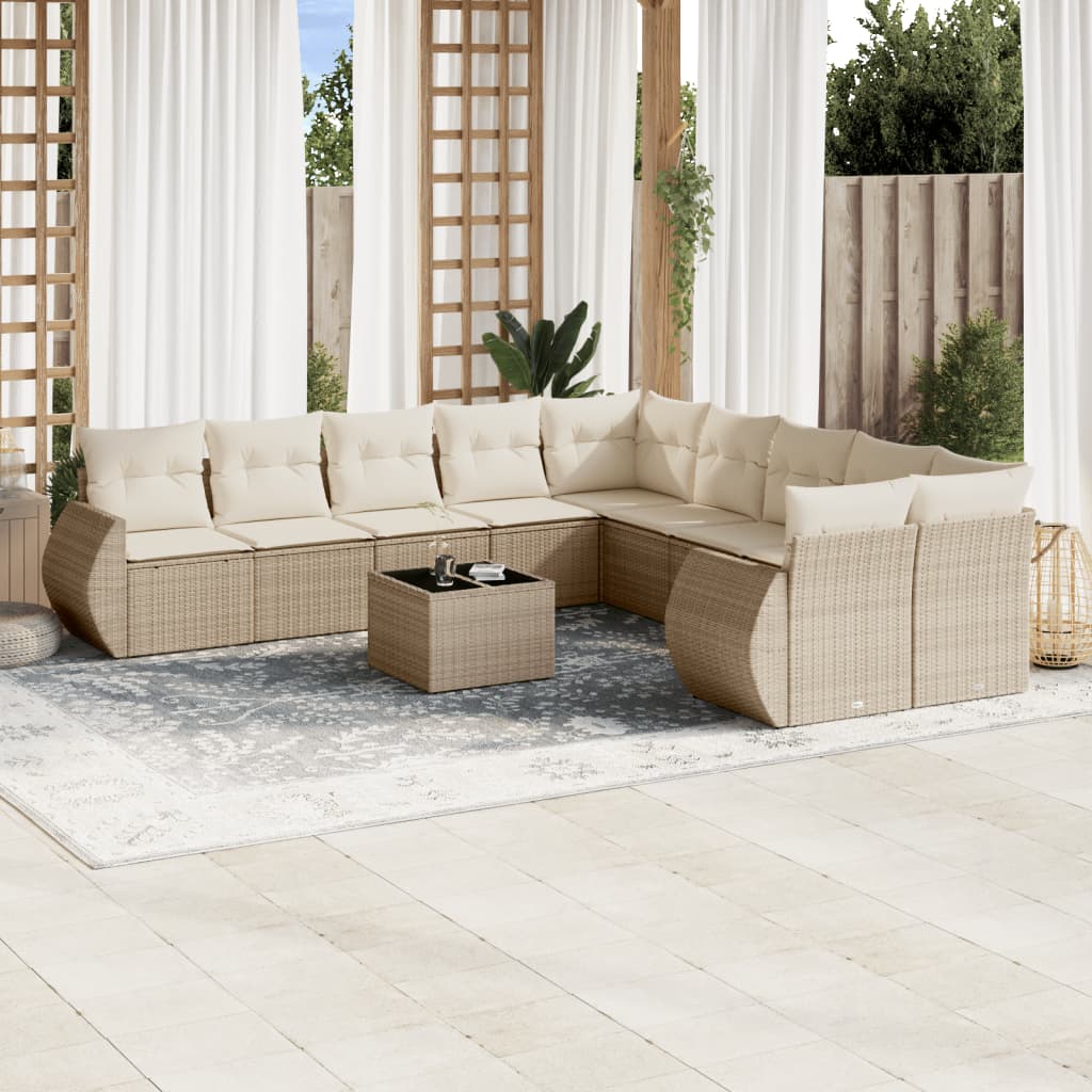 11-delige Tuinset met kussens poly rattan beige is nu te koop bij PeponiXL, paradijselijk wonen!