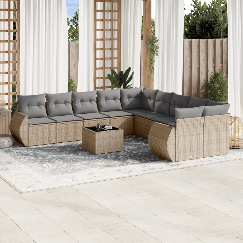 11-delige Tuinset met kussens poly rattan beige is nu te koop bij PeponiXL, paradijselijk wonen!