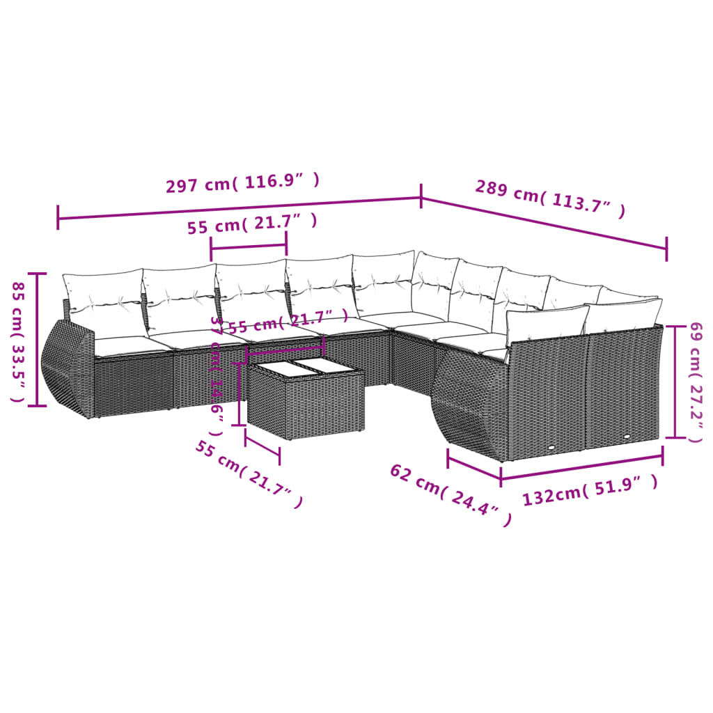 11-delige Loungeset met kussens poly rattan grijs is nu te koop bij PeponiXL, paradijselijk wonen!