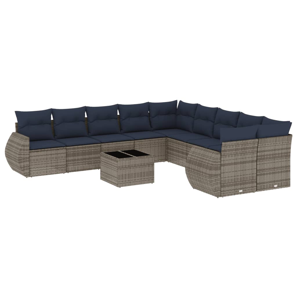 11-delige tuinbankset met kussens, grijs polyrotan is nu te koop bij PeponiXL, paradijselijk wonen!