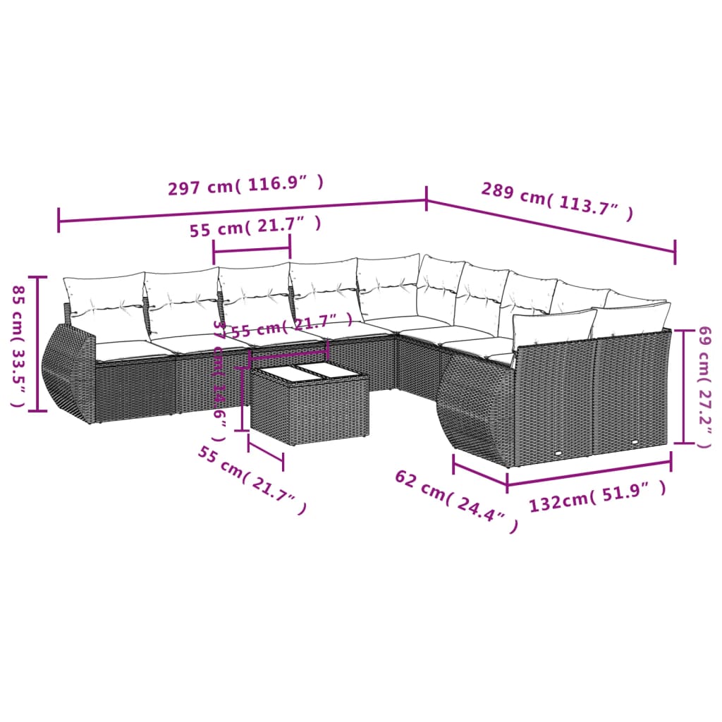 11-delige Loungeset met kussens poly rattan lichtgrijs is nu te koop bij PeponiXL, paradijselijk wonen!