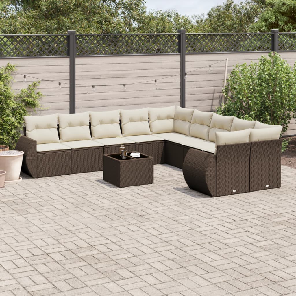 11-delige Loungeset met kussens poly rattan bruin is nu te koop bij PeponiXL, paradijselijk wonen!